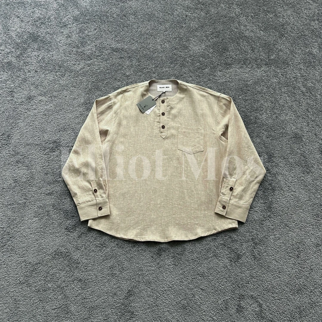 Elliot Mos天丝苎麻混纺~Ramie Shirt 新中式无领长袖衬衫-1020