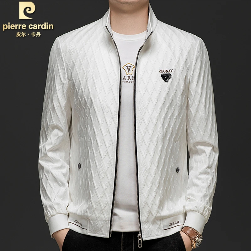 皮尔卡丹高级感轻奢男士夹克白色外套春秋新爆款时尚潮流时尚休闲