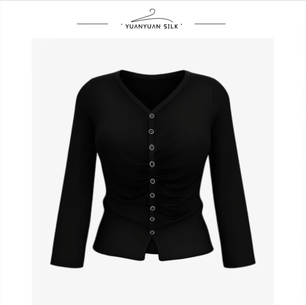 Y 【山羊绒+天丝】设计师款/长袖亲肤/时尚保暖/排扣打底衫p89