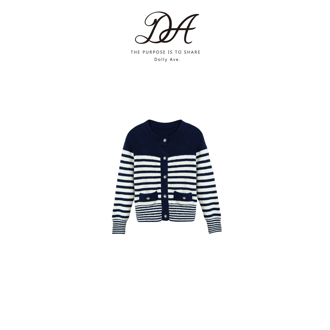 [现货】Dolly Ave「黑标系列」轻奢撞色条纹针织女童秋季开衫外套