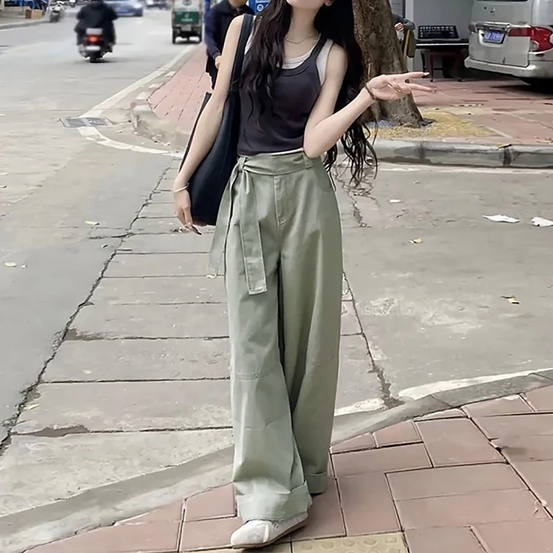 【调性飘带】2025新款显瘦时尚设计感洗褪休闲阔腿拖地裤百搭直筒裤