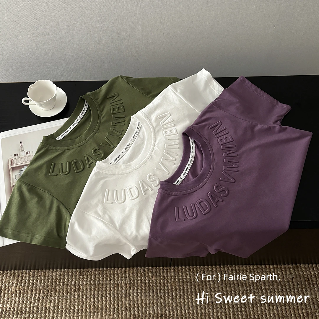 【冰爽索罗娜】夏季儿童立体凹凸印短袖棉质百搭T恤洋气韩版中大