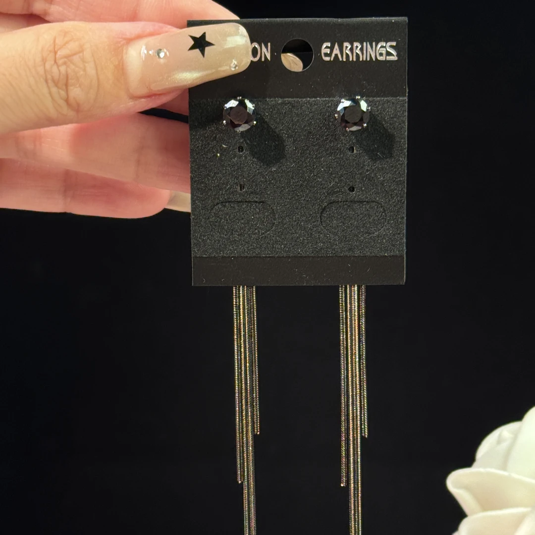 铜合金锆石耳饰 念薇】秋冬新款简约长款流苏耳环轻奢气质两戴耳钉