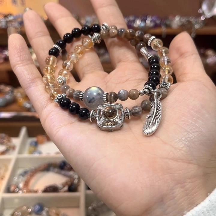 银S925镶嵌手链烟晶