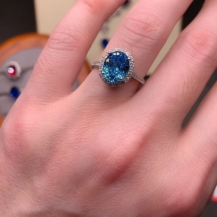 戒圈银S925镶嵌海蓝宝石