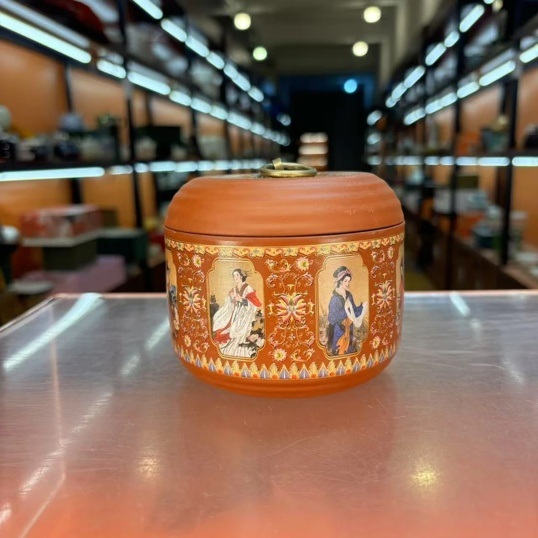 秋香茶具 四美回纹描金茶叶罐密封罐储物罐-5160-2400