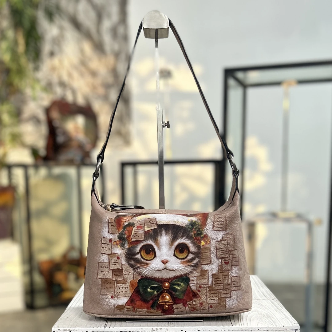 手绘包包真皮女包托特包大容量休闲斜挎包单肩包上班女简约通勤包