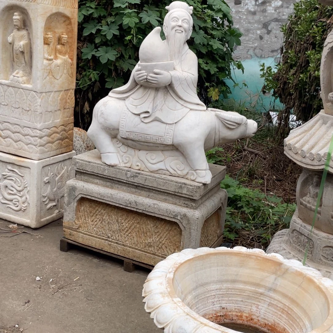 汉白玉倒骑牛老者