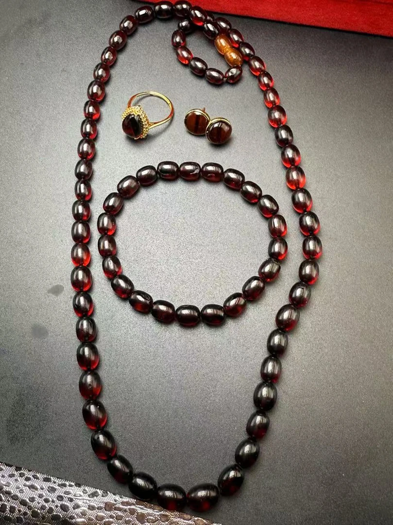 琥珀四件套项链手链戒指耳钉