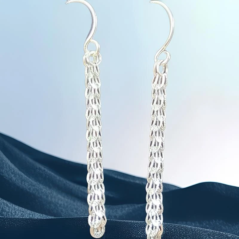 足银银制品 足银990银精工凤尾防丢耳线