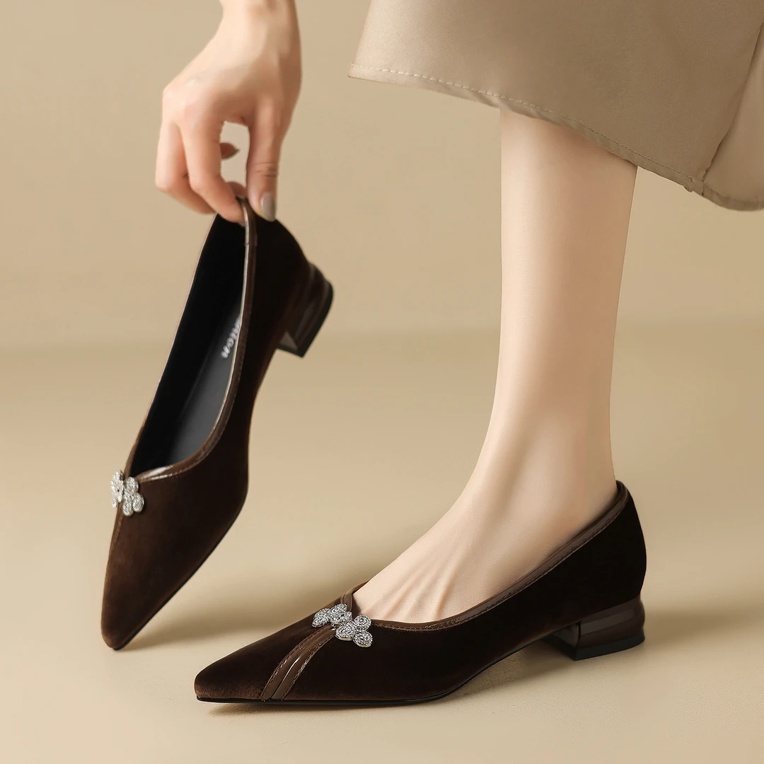 跟高3cm/34-40/气质百搭时尚舒适尖头日常休闲浅口粗跟洋气单鞋女