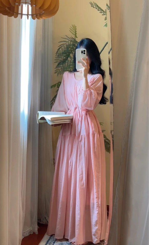 【ROUROU】半熟甜心｜马卡龙色系设计感纹理感显瘦大裙摆连衣裙