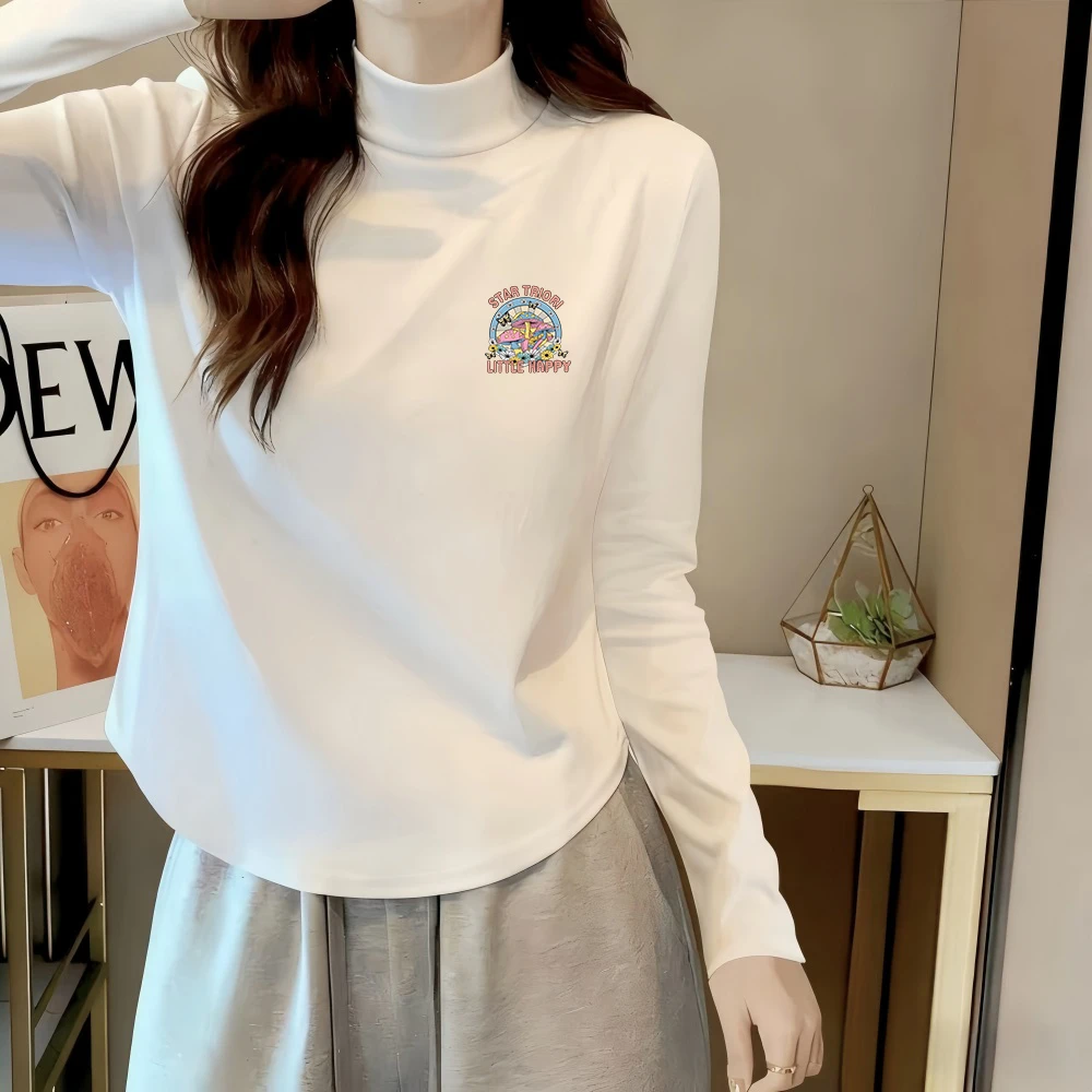 半高领德绒打底衫女秋冬圆弧下摆设计感小众百搭显瘦网红保暖上衣