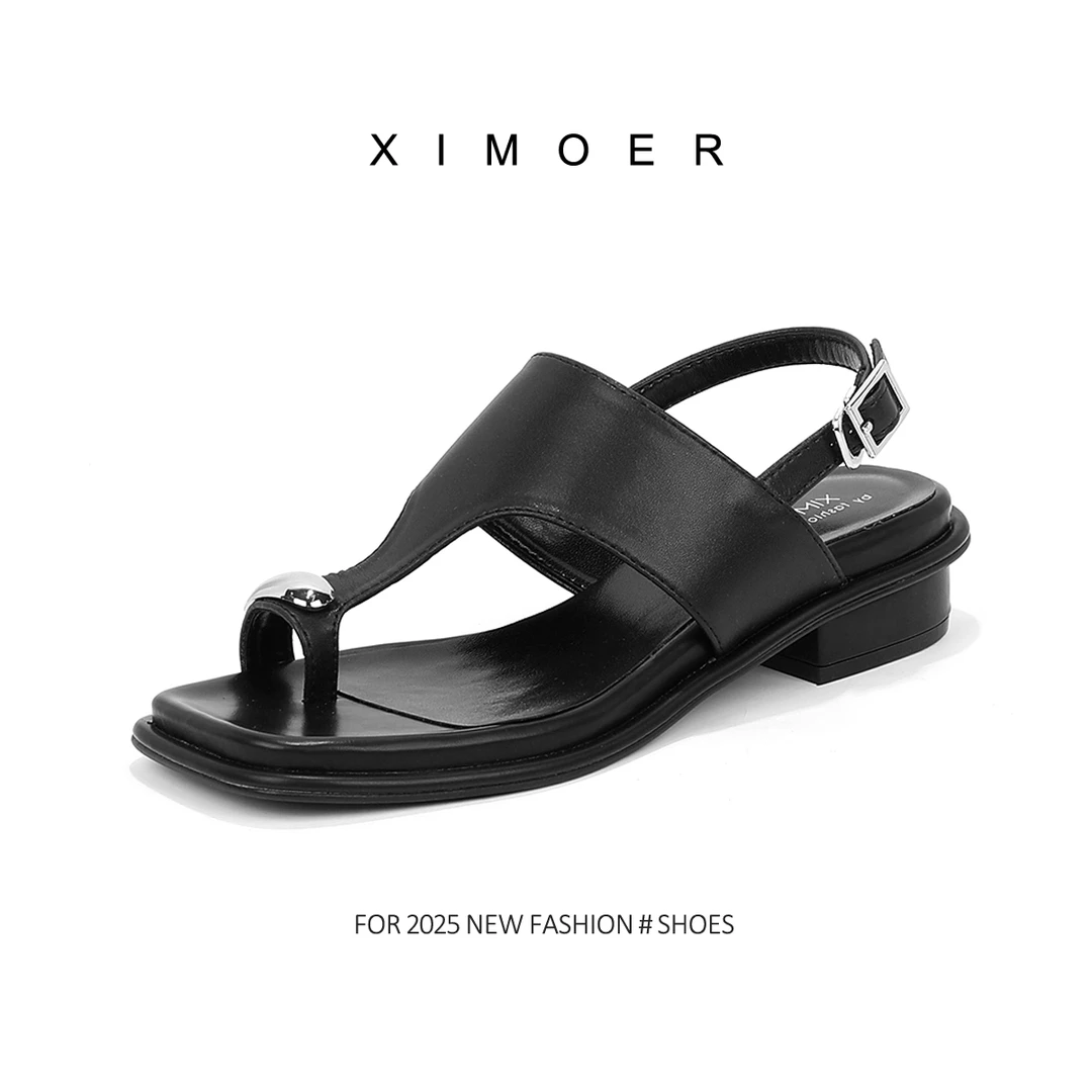 【杨杨粉丝专属】新款百搭透气夹趾粗跟女鞋外穿一字带凉鞋4272-7