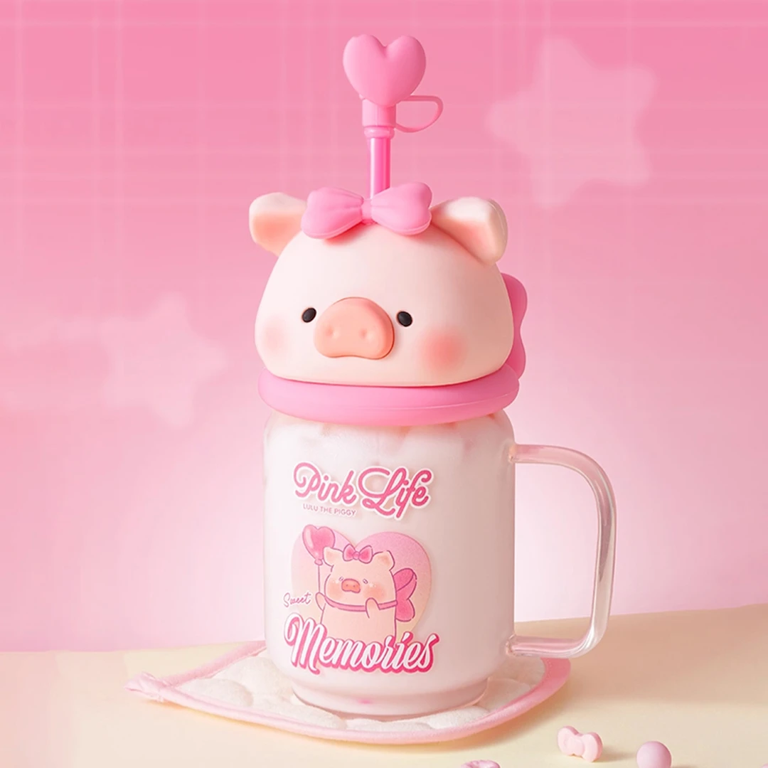 正版LuLu猪头玻璃吸管杯子水杯罐头噜噜九木杂物社联名周边送礼物