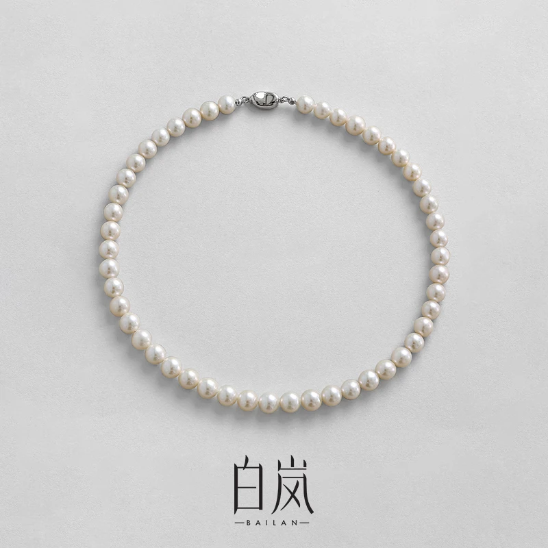 白岚淡水珍珠项链女925银近正圆微瑕轻奢气质珠宝小众满串XL4050