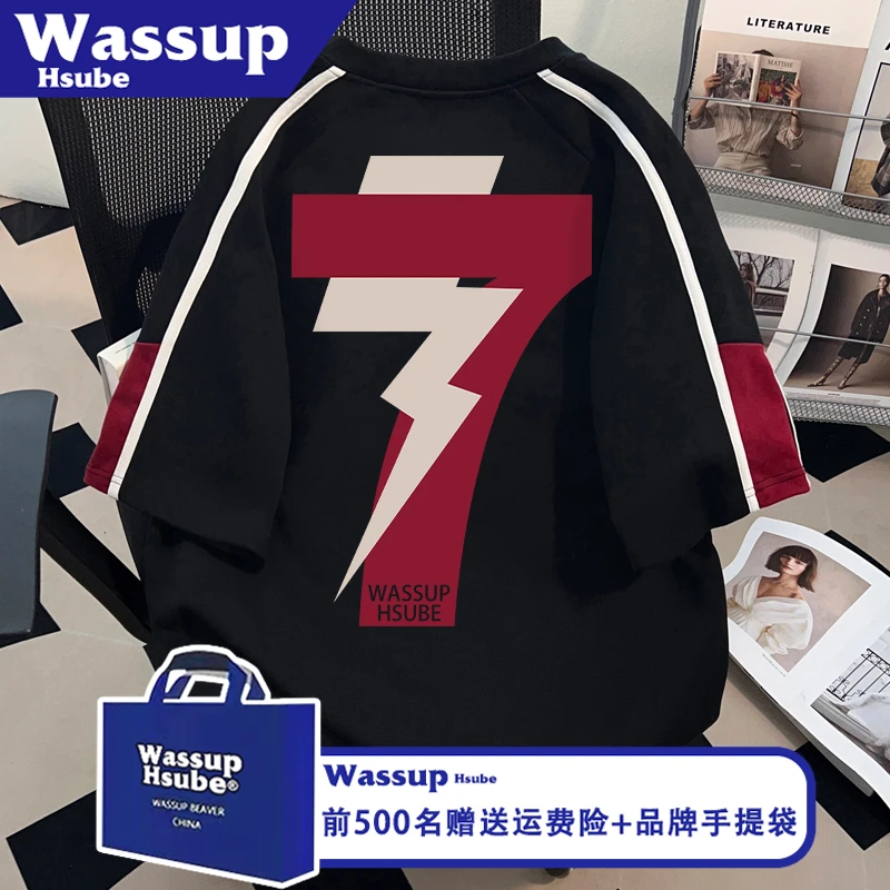 WASSUP HSUBE创意数字印花半袖ins纯棉应季短袖男女夏季重磅T恤