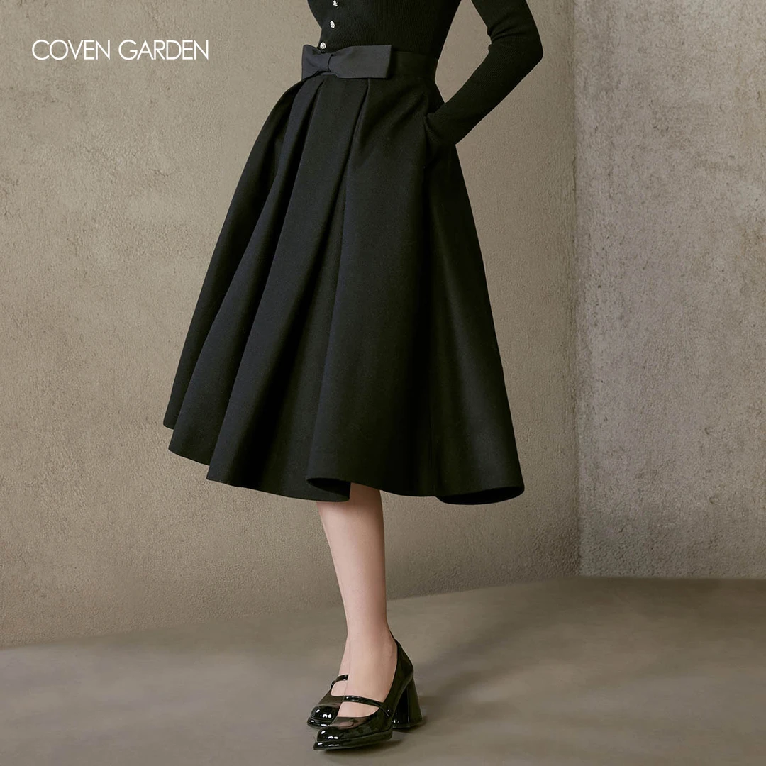 【若谷粉丝专属】 哥文花园蝴蝶结毛呢半身裙CTC4072098