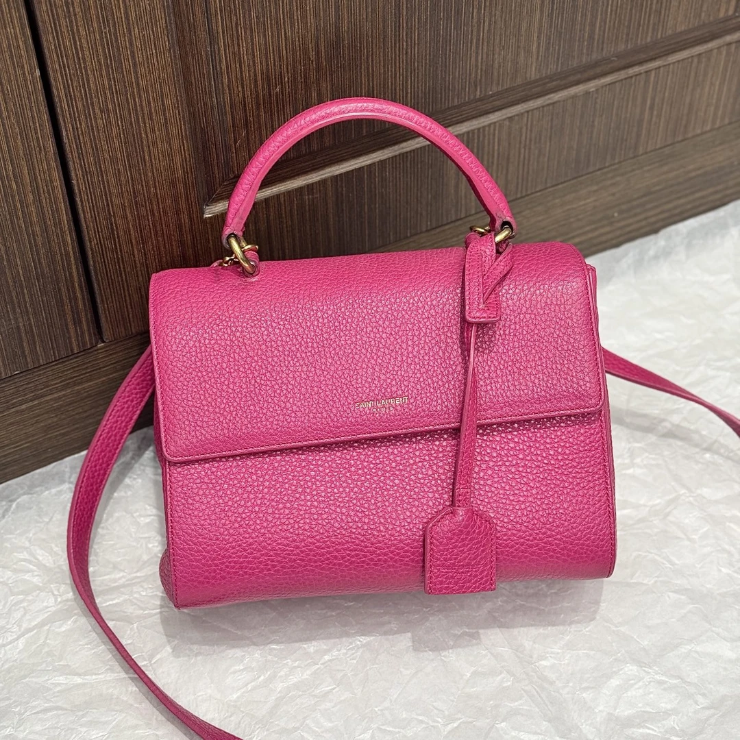 95新 YSL/圣罗兰 玫瑰粉全皮手提包/二奢