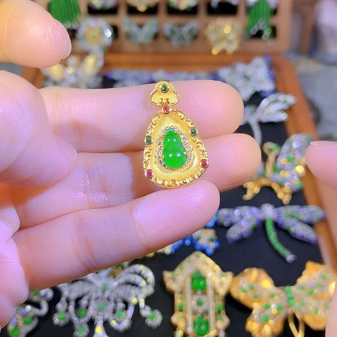 吊坠(不含链)银S925镶嵌翡翠