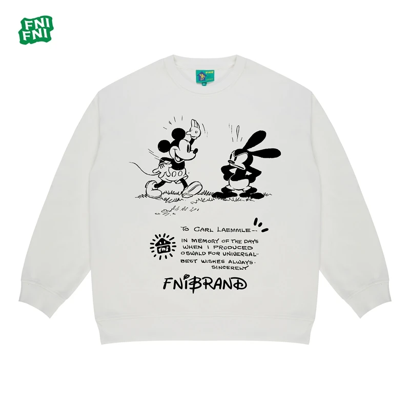 FNI国潮重磅棉（米奇打招呼）男女同款加绒长袖圆领卫衣早秋胶浆