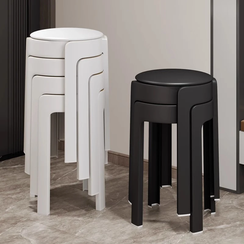 高级感软包凳子家用结实耐用加厚可叠放轻奢塑料高圆旋风独凳备用