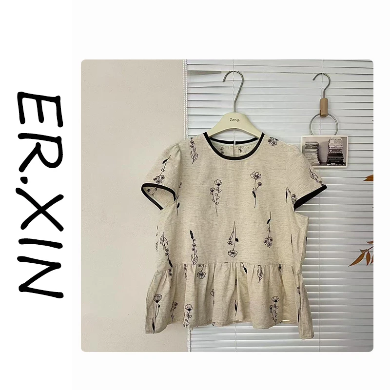 ER.XIN-‘ 左岸花衣’夏季刺绣棉麻浅色系短袖上衣 质感满满