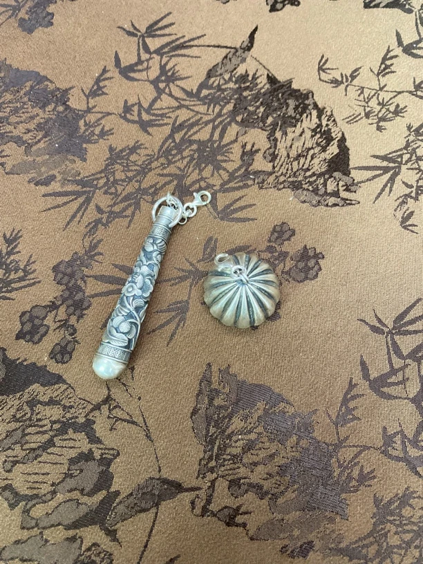 吊坠足银 小郑家纯银手工簪刻配件