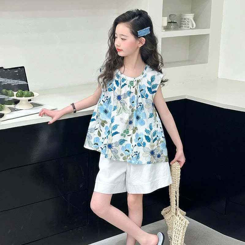 巴拉童年女童夏季无袖套装2025新款女大童韩系穿搭儿童夏装洋气短