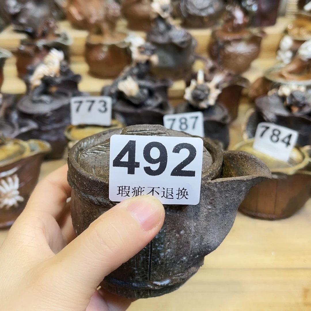 高***月杯柴烧粗陶手捏宝瓶微瑕