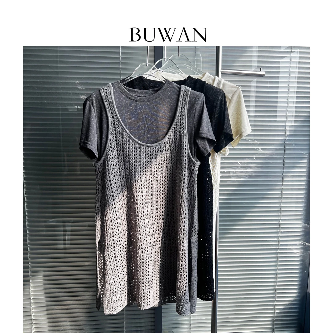 BUWAN新款小众设计感镂空背心裙显瘦短袖连衣裙