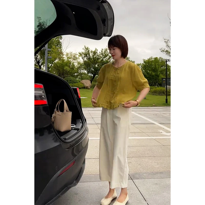 2025夏季新款一整套时尚气质花边短袖衬衫上衣休闲九分裤两件套装