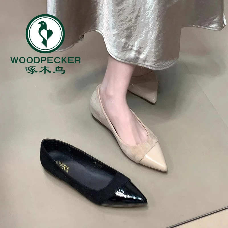 啄木鸟韩版尖头玛丽珍女鞋2025春季新款小个子百搭气质豆豆鞋单鞋