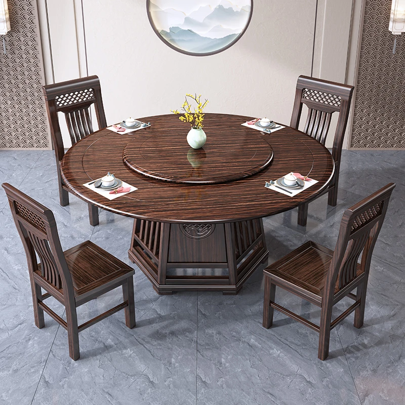新中式全实木乌金木圆桌简约餐厅饭桌禅意大小户型家具
