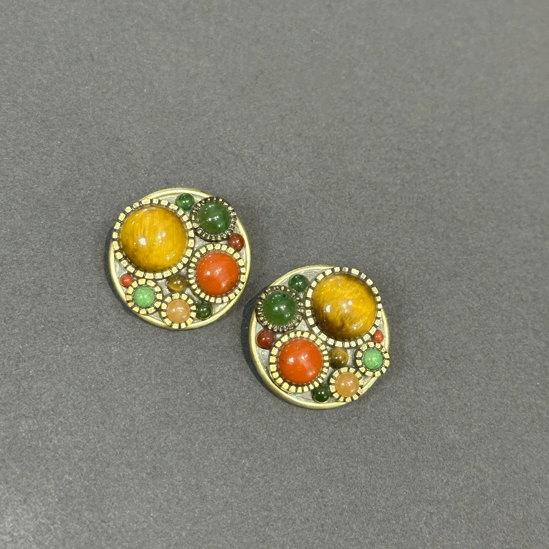 铜合金玻璃耳饰 Vintage琉璃小耳夹