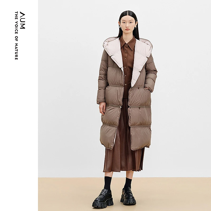 【妍妍精选】AUM冬季新款中长款宽松连帽保暖舒适羽绒服MCEG4907Y