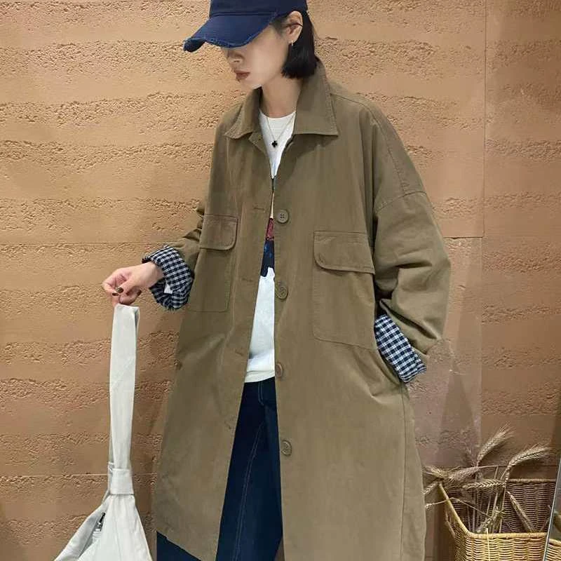 TY55613风衣外套韩系2025新款卡其色休闲宽松大码双层秋季大口袋