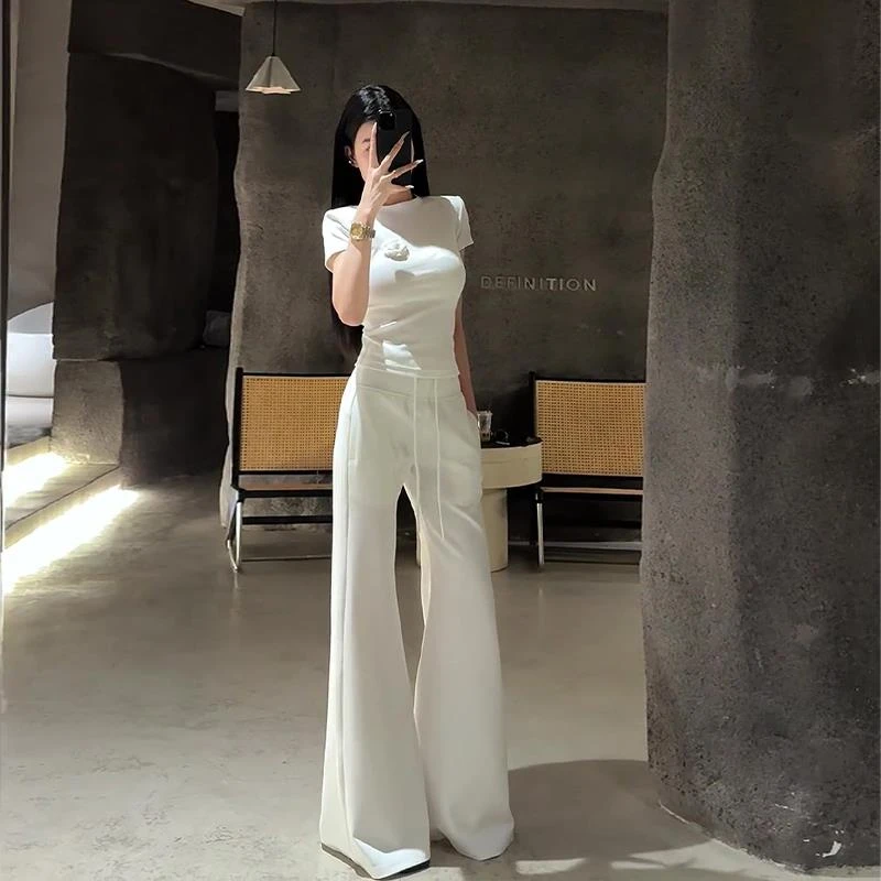 【下单发货模特原版】时尚休闲套装女春夏短袖恤阔腿长裤两件套