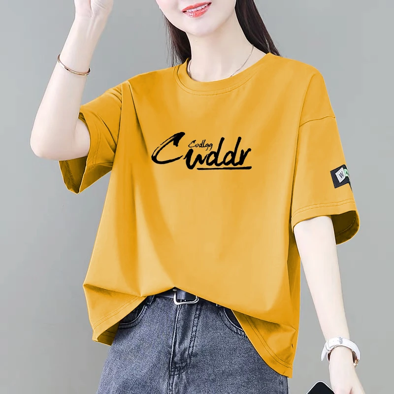 100%纯棉短袖t恤女夏季新款韩版显瘦宽松遮肚减龄时尚百搭上衣ins