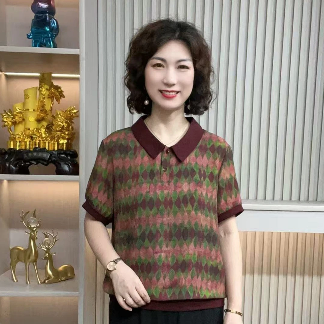 妈妈装流行欧若拉时尚潮牌女装宽松夏装女士独特漂亮小衫休闲短袖