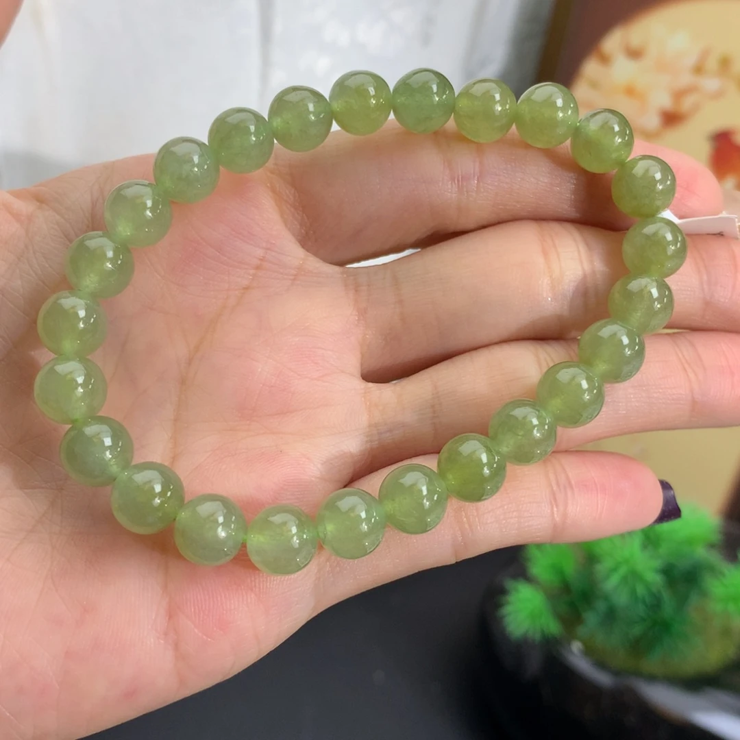 翡翠未镶嵌手串卡7.9胶润茶黄手串