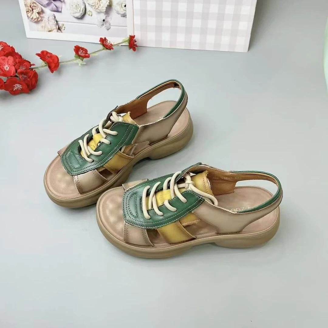 83202  夏季新款拼色厚底外穿百搭舒适彩色平底凉鞋
