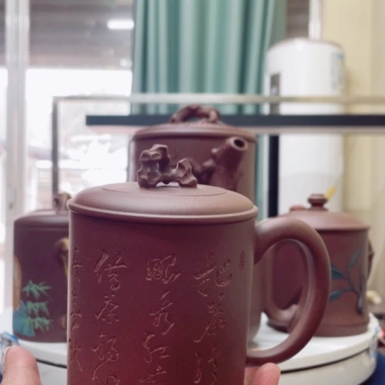 紫砂茶杯紫泥太湖石杯