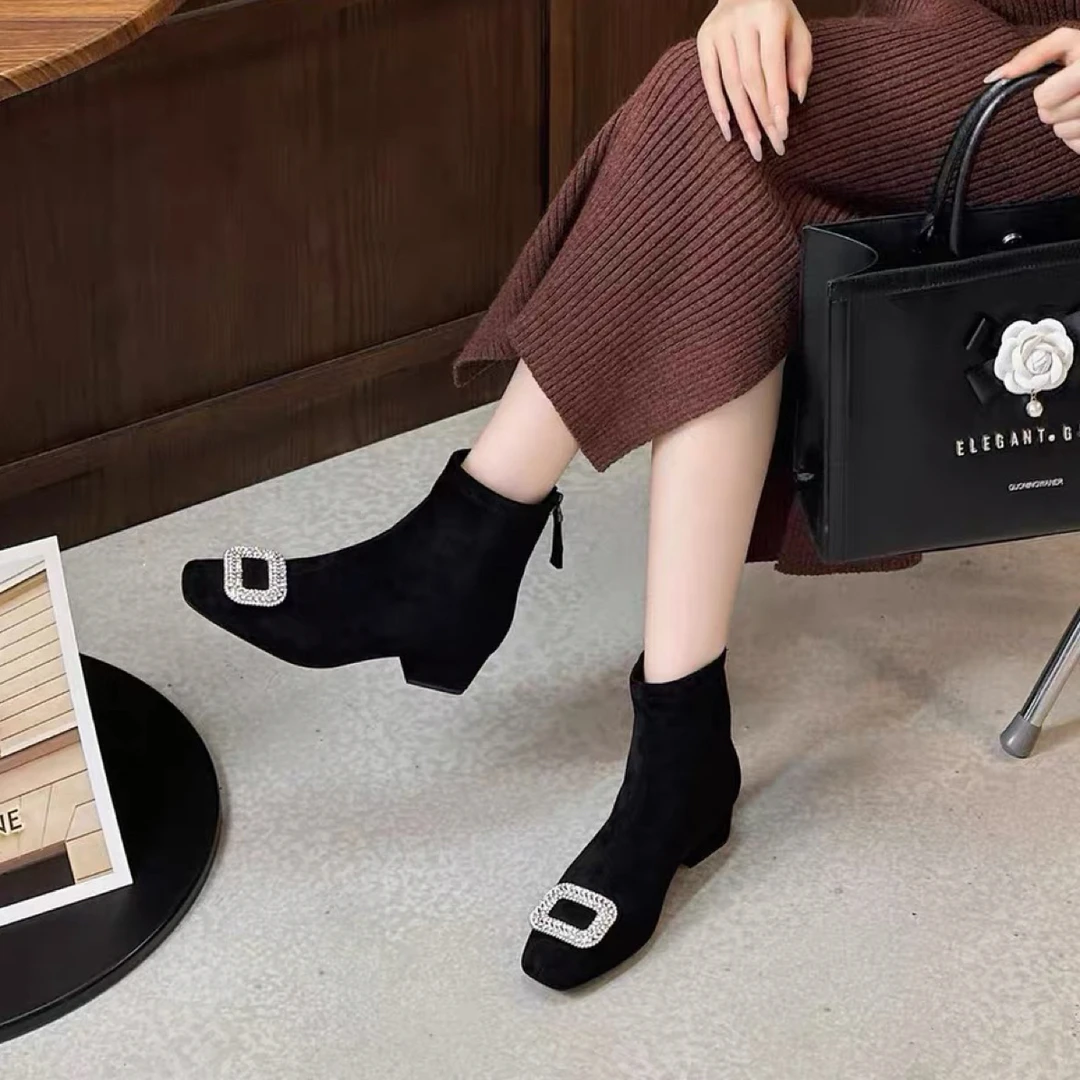 网络日记中跟加绒弹力时尚靴77112