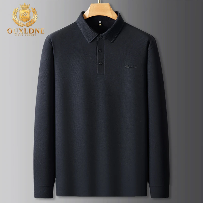 OUXLDNE打底衫男款翻领长袖T恤冬季新款加绒加厚保暖保暖polo上衣