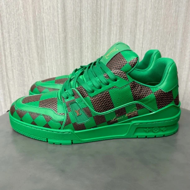 99新 LouisVuitton/路易威登 41.5码 trainer 棋盘格 绿色 板鞋