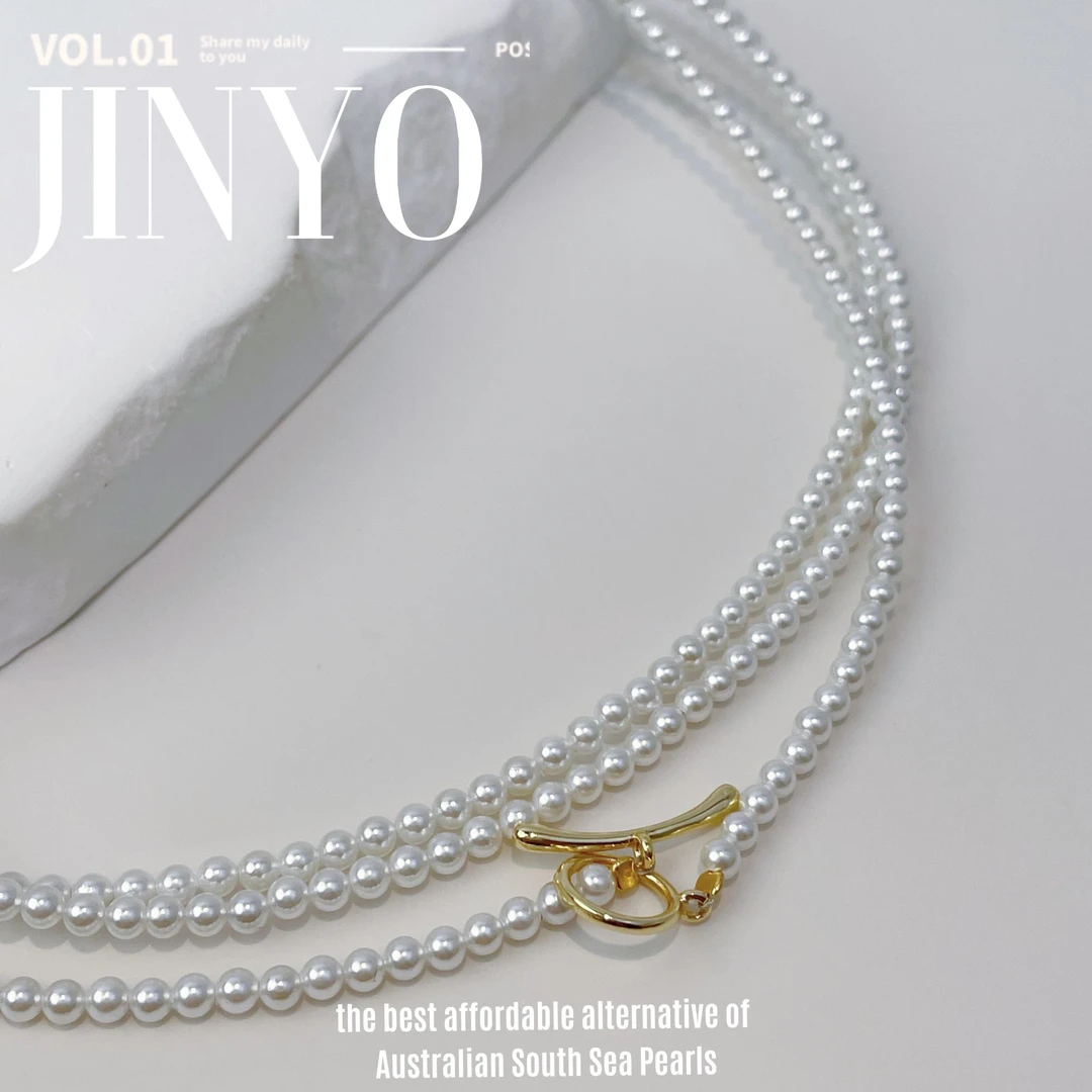 吊坠925银 3mmO形T字扣毛衣项链手工气质白色长款强光毛衣链