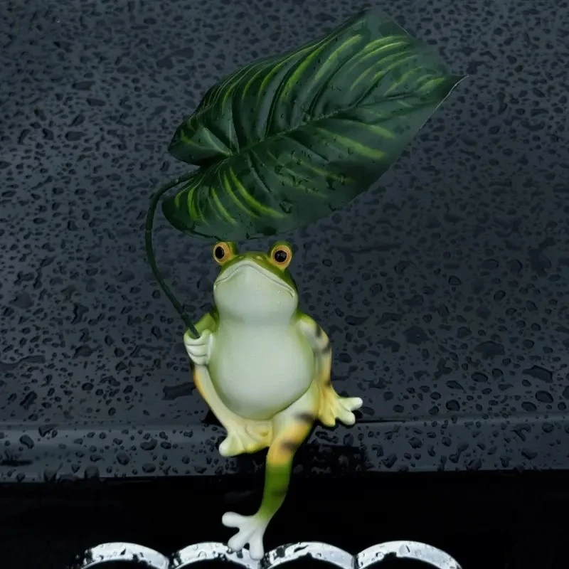 车载可爱悠闲坐姿青蛙撑伞青蛙钓鱼创意玩偶车尾中控台摆件装饰品