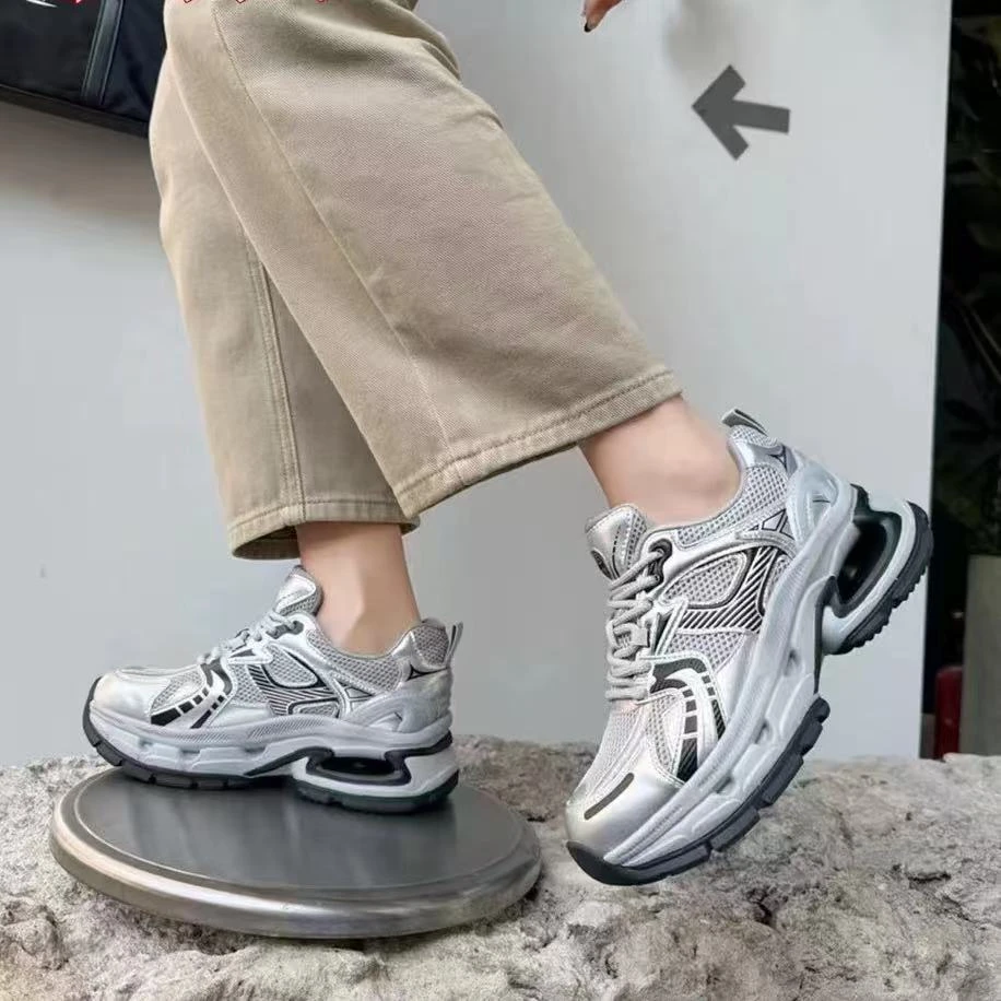 C1714 黑色 时尚厚底圆头系带超轻女休闲运动鞋  老爹鞋