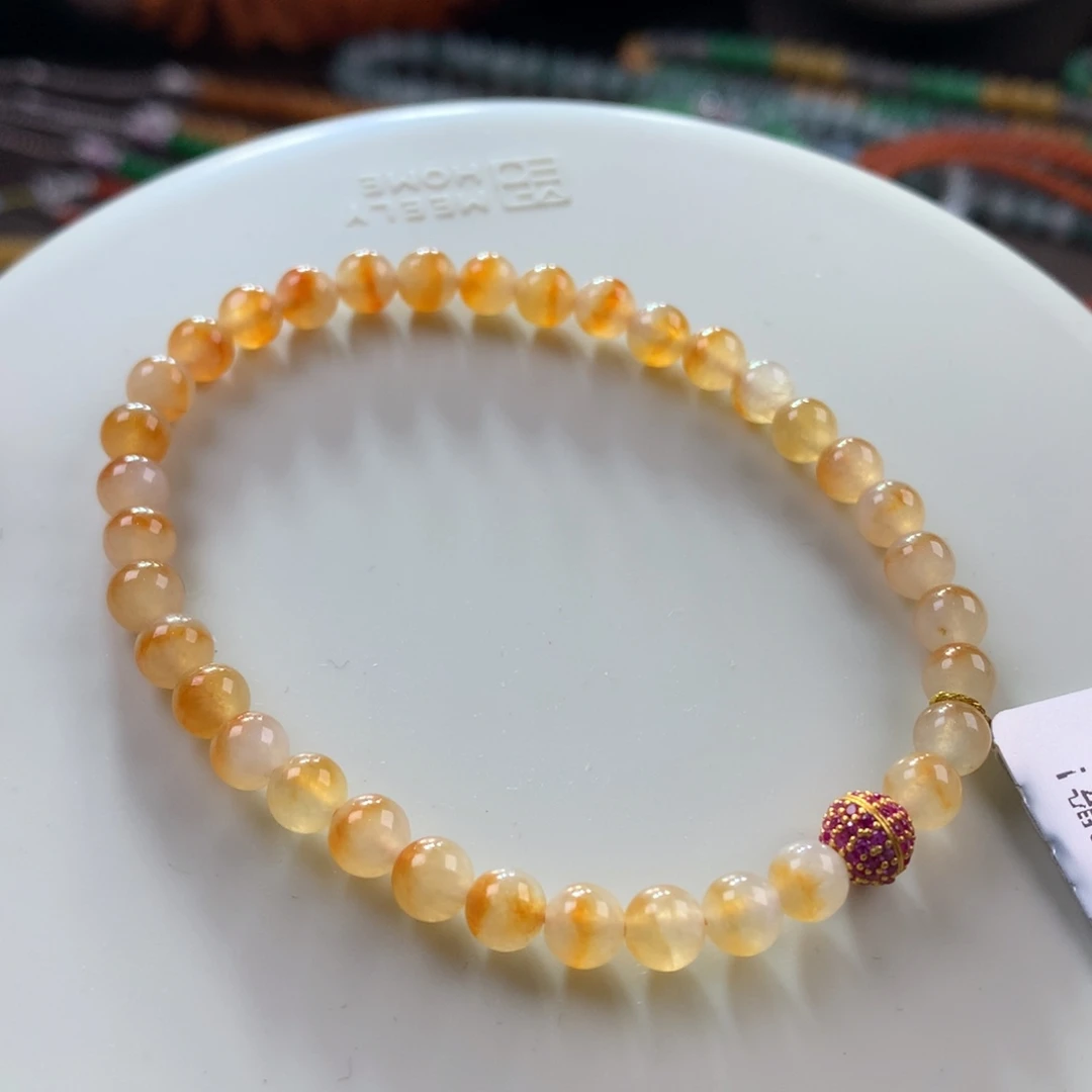 未镶嵌手链翡翠橘子汽水 卡5 糯冰黄翡鸳鸯手串